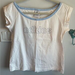 Adidas Ladies White Tee with Light Blue Trim